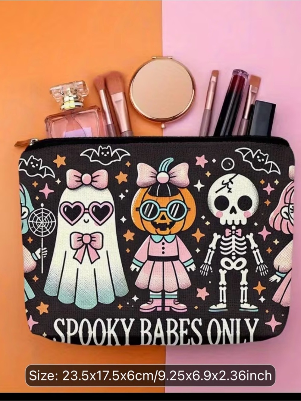Spooky Babes Only Halloween Mini Makeup Bag - Black & Pink